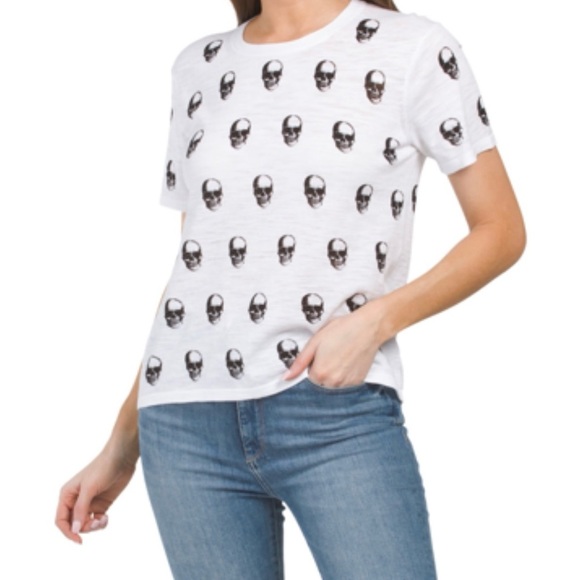 SKULL CASHMERE Susie Skull Print Short Sleeve Crew Neck Tee Tops, White, Medium - Picture 4 of 4